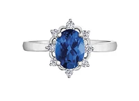 14K White Gold Oval Blue Sapphire & 0.16cttw Canadian Diamond Ring, 6.5