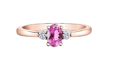 14K Rose Gold Oval Pink Sapphire & 0.08cttw Canadian Diamond Ring, 6.5