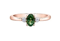 14K Rose Gold Oval Green Sapphire & 0.08cttw Canadian Diamond Ring, 6.5