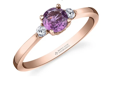 14K Rose Gold Round Pink Sapphire & 0.08cttw Canadian Diamond Ring, 6.5