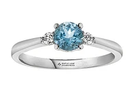 14K White Gold Genuine Round Aquamarine and 0.08cttw Canadian Diamond Ring, 6.5