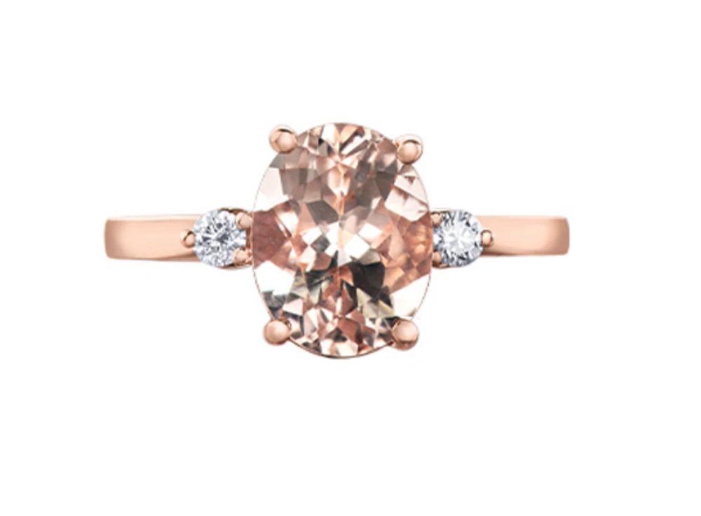 14K Rose Gold Genuine Oval Morganite & 0.08cttw Canadian Diamond Ring, 6.5