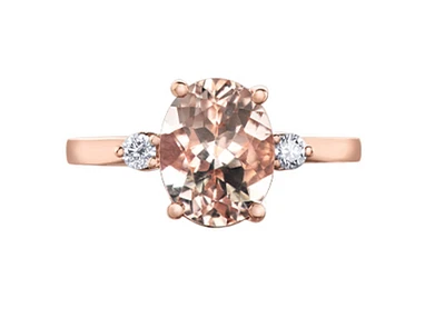 14K Rose Gold Genuine Oval Morganite & 0.08cttw Canadian Diamond Ring, 6.5
