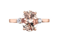 14K Rose Gold Genuine Oval Morganite & 0.08cttw Canadian Diamond Ring, 6.5