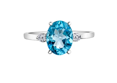 14K White Gold Genuine Blue Topaz and 0.08cttw Canadian Diamond Ring, 6.5