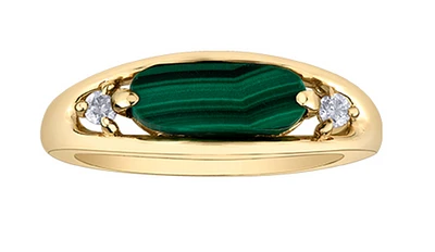 10K Genuine Malachite & 0.08cttw Canadian Diamond Ring - Gold