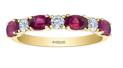 14K Yellow Gold Genuine Oval Ruby and 0.24cttw Canadian Diamond Ring, 6.5