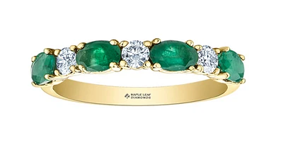 14K Yellow Gold Oval Emerald and 0.24cttw Canadian Diamond Ring, 6.5
