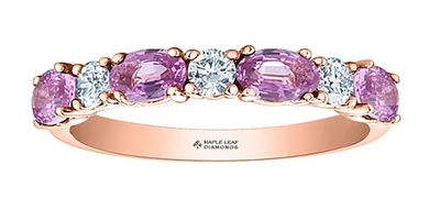 14K Rose Gold Pink Sapphire & 0.24cttw Canadian Diamond Ring, 6.5