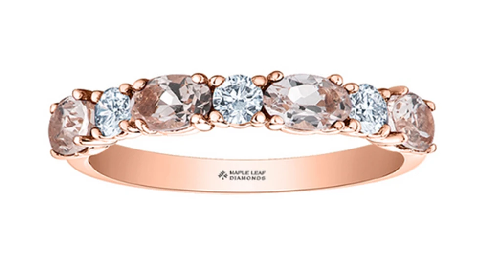 14K Rose Gold Genuine Oval Morganite & 0.24cttw Canadian Diamond Ring, 6.5