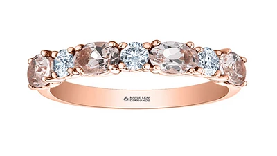 14K Rose Gold Genuine Oval Morganite & 0.24cttw Canadian Diamond Ring, 6.5