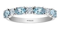 14K White Gold Genuine Round Aquamarine and 0.24cttw Canadian Diamond Ring, 6.5