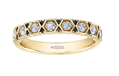 14K Yellow Gold Blue Sapphire & 0.32cttw Canadian Diamond Ring, 6.5