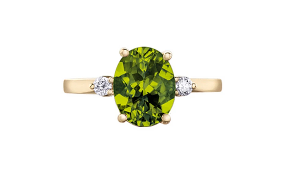 14K Yellow Gold Genuine Peridot and 0.10cttw Canadian Diamond Ring, ring 6.5