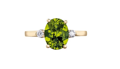 14K Yellow Gold Genuine Peridot and 0.10cttw Canadian Diamond Ring, ring 6.5