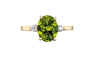 14K Yellow Gold Genuine Peridot and 0.10cttw Canadian Diamond Ring, ring 6.5