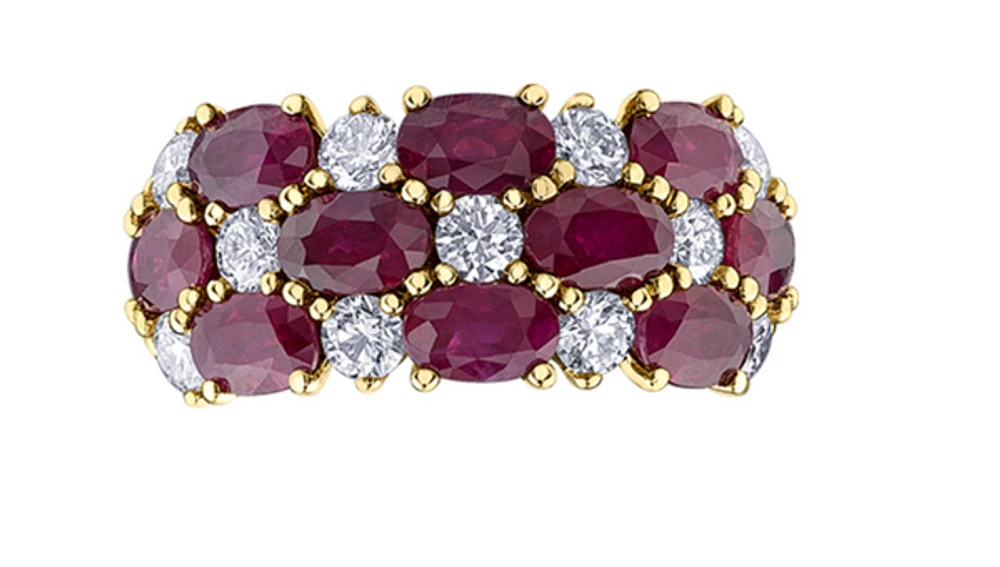 14K Yellow Gold Genuine Oval Ruby and 0.88cttw Canadian Diamond Ring, 6.5