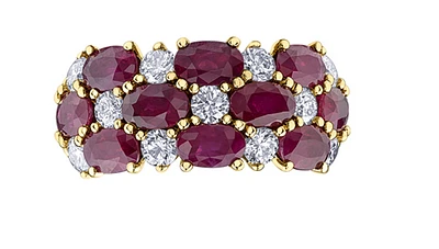 14K Yellow Gold Genuine Oval Ruby and 0.88cttw Canadian Diamond Ring, 6.5
