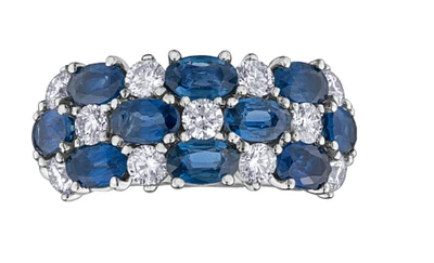 14K White Gold Blue Sapphire & 0.88cttw Canadian Diamond Ring, 6.5