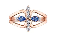14K Rose Gold Genuine Pear Shape Tanzanite and 0.18cttw Canadian Diamond Ring, 6.5