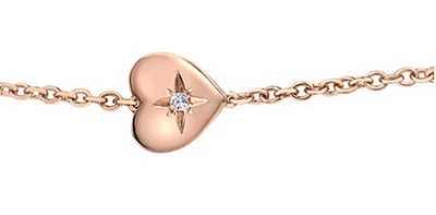10K Rose Gold 0.02cttw Canadian Diamond Heart Shaped Tennis Bracelet, 7"