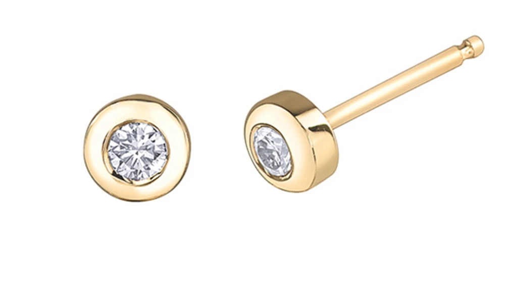 10K Yellow Gold 0.10cttw Canadian Diamond Bezel Set Earrings