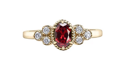 14K Yellow Gold Genuine Round Ruby and 0.14cttw Canadian Diamond Ring, 6.5