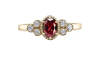14K Yellow Gold Genuine Round Ruby and 0.14cttw Canadian Diamond Ring, 6.5