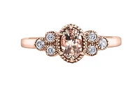 14K Rose Gold Genuine Oval Morganite & 0.14cttw Canadian Diamond Ring, 6.5