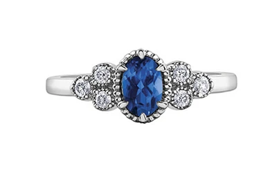 14K White Gold Oval Blue Sapphire & 0.14cttw Canadian Diamond Ring, 6.5
