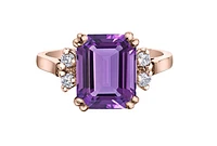 14K Rose Gold Genuine Amethyst and 0.16cttw Canadian Diamond Ring, 6.5 - / 5