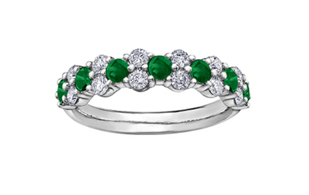 18K White Gold & Palladium Alloy(hypoallergenic) Genuine Emerald and 0.20cttw Canadian Diamond Ring, 6.5