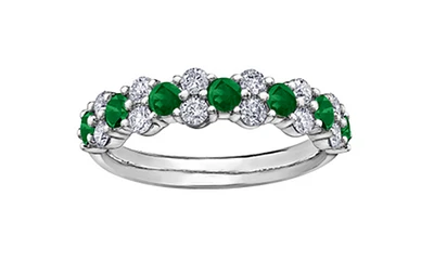 18K White Gold & Palladium Alloy(hypoallergenic) Genuine Emerald and 0.20cttw Canadian Diamond Ring, 6.5