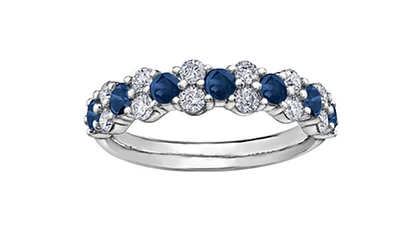 18K White Gold & Palladium (hypoallergenic) Blue Sapphire 0.20cttw Canadian Diamond Ring, 6.5 - / 4.5