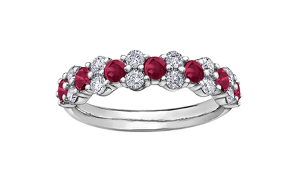 18K White Gold & Palladium (hypoallergenic) Genuine Ruby and 0.20cttw Canadian Diamond Ring, 6.5