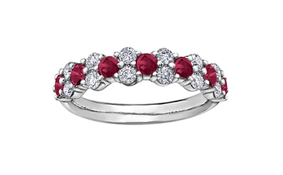 18K White Gold & Palladium (hypoallergenic) Genuine Ruby and 0.20cttw Canadian Diamond Ring, 6.5