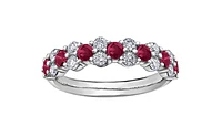 18K White Gold & Palladium (hypoallergenic) Genuine Ruby and 0.20cttw Canadian Diamond Ring, 6.5