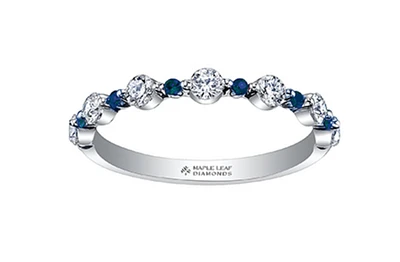 18K White Gold & Palladium (hypoallergenic) Blue Sapphire 0.42cttw Canadian Diamond Ring, 6.5