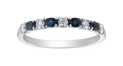 14K White Gold Blue Sapphire & 0.20cttw Canadian Diamond Ring, 6.5