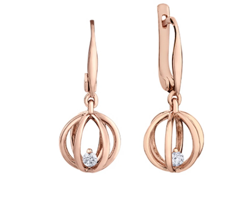 14K Rose Gold 0.12cttw Canadian Diamond Drop Cage Earrings