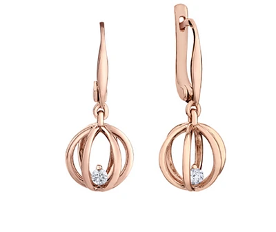 14K Rose Gold 0.12cttw Canadian Diamond Drop Cage Earrings