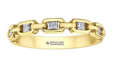 14K Yellow Gold 0.20cttw Princess Canadian Diamond Band, 6.5