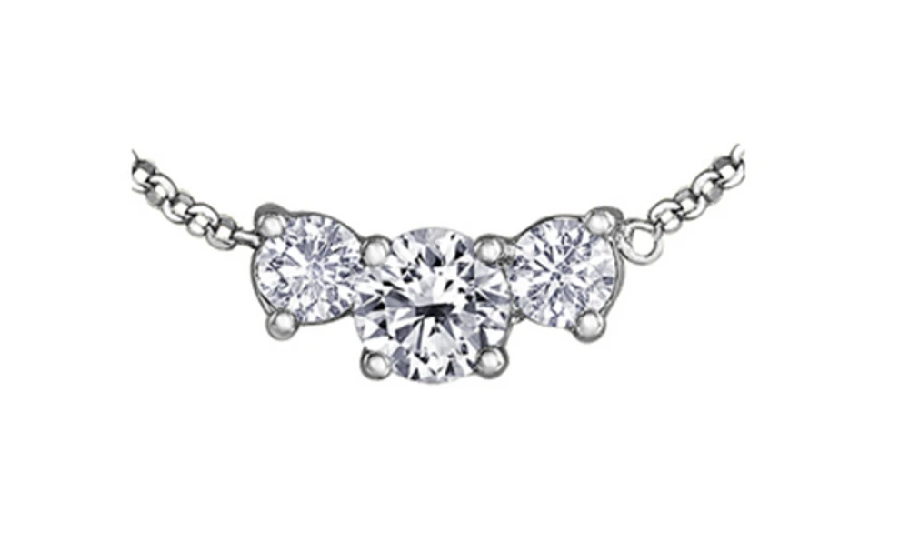 14K White Gold 0.40cttw Round Brilliant 3 Stone Canadian Diamond Necklace