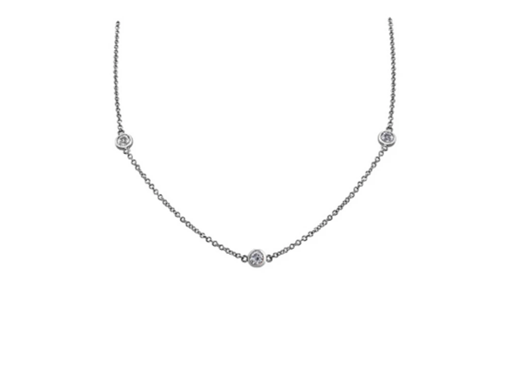 14K White Gold 0.60-1.26cttw Diamond Bezel Set Necklace - / (3) 0.60 Carat Total Weight