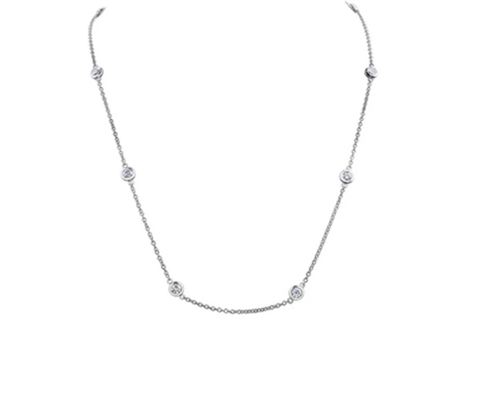 18K White Gold & Palladium Alloy(hypoallergenic) 1.45cttw Canadian Diamond Bezel Set Necklace