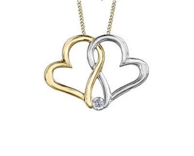 10K White & Yellow Gold 0.04cttw Round Brilliant Canadian Diamond Hearts Necklace