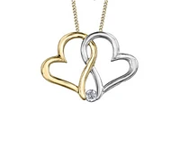 10K White & Yellow Gold 0.04cttw Round Brilliant Canadian Diamond Hearts Necklace