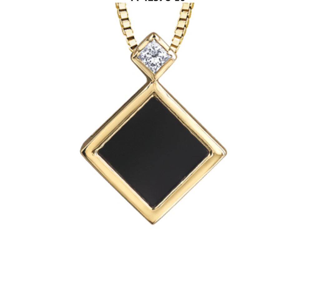 10K Yellow Gold 6mm Onyx & 0.04cttw Canadian Diamond Pendant