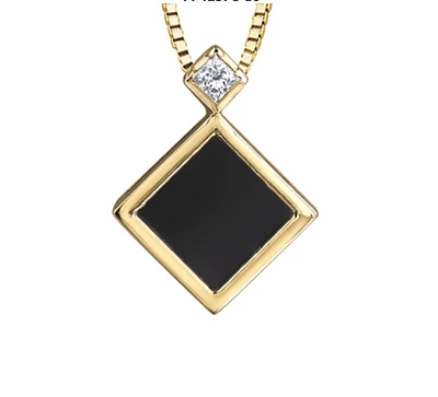 10K Yellow Gold 6mm Onyx & 0.04cttw Canadian Diamond Pendant