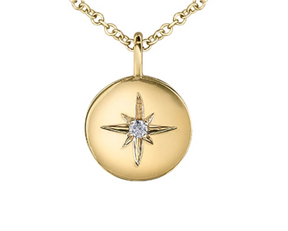 10K Yellow Gold 0.02cttw Round Brilliant Canadian Diamond Necklace